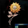 Broches, Broches Bijoux De Luxe Élégant Jaune Cristal Tournesol Or Couleur Strass Alliage Plante Broche Lady Party Épingles De Sûreté Cadeaux Drop De