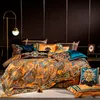 Chic Home 4/6 / 10st Placera Faux Silk Luxury Large Jacquard med broderi Golden Bedding Set Duvet Cover Bedspread Bed Sheet Set C0223