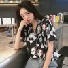 Blouse Women Korean Style Cartoon Beauties Print Turn-down Collar Lapel Shirts Tops Button Loose Blouses Mujer De Moda Blusas