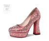 Women Pumps Sexy Designer Party Rhinestone Wedding Shoes Princess Genuine Leather High Heels 11.5 Cm Chunky Heel Shallow 3225