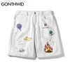 GONTHWID Fire Flame Cactus Print Destroyed Ripped Baggy Denim Jean Shorts Streetwear Hip Hop Casual Jeans Short Pants Black 210716