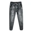 Joggers Jean Mężczyźni Motocykl Dżinsy Streetwear Sznurek Elastyczny Talia Ruched Spodnie Wypoczynek Jeździecki Dżinsy Mężczyzna Plus Rozmiar 42,035 x0621
