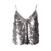 Kanske du kvinnor topp Camis Tank Sequined Bling Backless Sexy Party Club V Neck Grå Sliver Beige Rosa B0274 210529