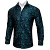 BarryWang Teal Paisley Floral Silk Shirts Men Autumn Long Sleeve Casual Flower Shirts For Men Designer Fit Dress Shirt BCY05 2019727480