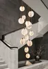 Escalier moderne longue lustre lampe de luxe Villa marbre cristal suspendu salon décoration pierre luminaires LED