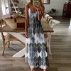 Summer Women Bez Rękawów V-Neck Floral Print Sling Sukienka Luźna Przypadkowa Plaża Długa Kamizelka Dresses Damska sukienka Plus Rozmiar S-5XL 210527