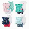 Spädbarnsflicka Kläder uppsättning sommarmjuka bomullsfödda toppar + bodysuits + shorts 3pcs baby passar ropa de bebe 210816