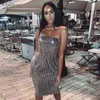 Damska wysokiej jakości Silver Sexy Cekiny Otwórz Ciasną Sukienka średniej Dress Elegancka Celebrity Party 210525