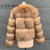 Zadorin Women Fashion Faux Raccoon Fur Coat Luxury Short Ry Top Jacket Winter Plush Fluffy Coats för 211018