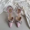 Sandales pour femmes en cuir semelle designer talons hauts noir rose diamant chaîne décoration banquet femmes chaussures soie visage sexy chaussure formelle 3825429