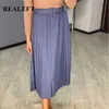 REALEFT printemps été taille haute femmes jupes longues plissées avec ceinture 2021 nouveau Style coréen élégant Bling fête jupes femme 210309