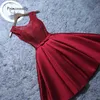 Short Evening Dress Satin Lace Wine Red Grey A-line Bride Party Formal Homecoming Graduation es Robe De Soiree 211101