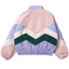 Flectit Femmes Pastel Bomber Veste Mignon Broderie Couleur Bloc Duster Souvenir Sukajan Japonais Filles Harajuku Style * 211014