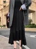 Automne Arrivée Coréenne Jupe irrégulière Jupe en mousseline de soie plissée douce Faldas Largas Elegantes Jupes noires 210311