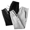 Vår Höstmän Byxor 100% Bomull Casual Sport Fitness Joggers Män Leggings Zipper Drawstring Fashion Trousers C0055 210715