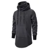 Men Slim Long section High collar Hooded Sweatshirt Man Extend Curved hem Solid black Cotton Casual Pullover Hoodies 211023