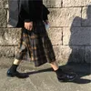 Винтажные клетки плиссированные длинные юбки зимние женщины панк рок корейская шерстяная юбка уличная одежда емкости эластичная талия MIDI юбка 210309
