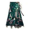 Böhmen strand kjol kvinnor vår sommarchiffong blomma mönster kjolmedium elastisk midja kjol 210311