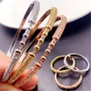 Mulheres Zircon anel pulseira jóias conjunto de alta qualidade diamante aberto pulseira de ouro strass moda senhoras braceletes acessórios