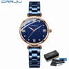 Femmes Montre CRRJU Mode Luxe Bleu pour Casual Quartz étanche Dames en acier inoxydable relogio feminino 210616