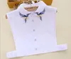 여성용 블라우스 셔츠 수 놓은 분리형 칼라 여성 셔츠 가짜 유리 드릴 중공 검은 리본 Bowknot 목걸이 조끼