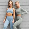 Vrouwen Vitale Naadloze Yoga Set 2/3 Stks Sport Suit Training Kleding Lange Mouw Gym Crop Top Hoge Taille Leggings Fitness Sports Wear 210802
