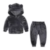 Kids Clothing Sets Hooded Sweater Pants Suits Boys Girls Pleuche Sports Wear Spring Autumn Warm Hoodie With Ear Design Trousers Set WMQ1353