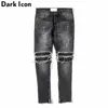 Plissee am Knie Herren Jeans High Street Motorrad Denim Hosen Männer in voller Länge 210603