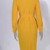 Moda manga comprida botões camisa vestido mulheres outono casual amarelo verde vintage vintage vestidos femme robe 210309