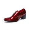 Sapatos de casamento vermelhos apontados para homens Tipo japonês de saltos altos sapatos Lace-up formal de festa de negócios formal mais tamanho