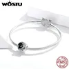 WOSTU Halloween Black Cat Charms 925 Sterling Silver Enamel Zircon Round Beads Fit Original Bracelet Necklace Jewel;ry CTC325 Q0531