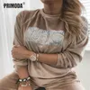 Spring Winter Street Hoodies Gold Letters Printed Sweatshirts Warm Women Fashion Full Pullovers O-neck Velour Tops PR2286G 210816