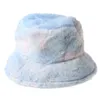 Femmes hiver arc-en-ciel cravate colorant seau chapeau moelleux en peluche épais chaud pêcheur casquette G220311