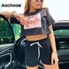 Aachoae Summer Casual Stampato Tshirt Suit Donna Batwing Manica corta Sport Short Top Pantaloncini solidi Tuta Set Ensemble Femme 210302