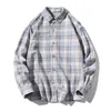 Pure Cotton Long Sleeve Shirt for Men Contrast Plaid Checkered Shirt Design Casual Standard-fit Button Down Gingham Tops 4XL 5XL 210601