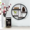 Retro Round Wooden Metal Wall Hanging Shelf Office Sundries Art Storage Rack Home Decorative Craft Holder Racks Y2004296103502