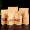 Kraft Stand Up Pouches Reusable Kraft Paper Packing Bag with Window Heat Sealable Snacks Tea Food Storage Bag