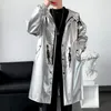 Men's Trench Coats Performance Long Coat Men Shiny Night Club Stage Dance Cloak Cape Sleeve Capote Masculino Gold Silver Viol22