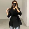 [EWQ] Moda Autunno Minimalismo Giacche e giacche da donna Lavoro Office Lady Suit Slim Business Cappotto tinta unita Khaki Chic 210930