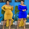 African plus size women's fashion long-sleeved one-neck drawstring dress autumn and winter models European American sexy party dresses