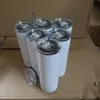 Vit Blank 20oz 30oz Sublimering Rak Tumblerisolerad Cylinder Vatten Cup DIY Värmeöverföring Utskrift Dubbelvägg Thermos Drinkware Tumblers