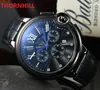 Men Full Functional Watch 42mm Stopwatch Time clock Big Man Luxury Quartz Classic Leather Strap reloj de lujo Sapphire waterproof Christmas gift Wristwatch