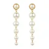 Stud Ladies Long White Round Simulated Pearl Earrings For Women Party Wedding Engagement Jewelry