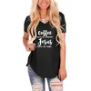 Women's T-Shirt Coffee Gets Me Started Jesus Print Women Loose V Neck Vintage Shirt For Female Femme Summer Christmas Gift Casual Top