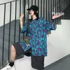 Woherb Streetwear 불꽃 인쇄 여성 남성 블라우스 셔츠 여름 짧은 소매 칼라 히트 컬러 컬러 느슨한 Harajuku Blusas 210225
