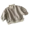 Sweat-shirt rayé en coton pour enfants unisexe lâche haut col haut manches longues 1017 27 210622