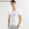 Giordano 2 mangas curtas de pacote em V Men Men Top Roupas de marca de algodão camiseta Homme Camiseta de cor sólida 210225