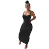 2021 Yaz Spagetti Kayışı Kadın Elbise Kolsuz Katı Zayıflama Bel Seksi Lady Gece Kulübü Ayak Bileği Uzunluğu Bodycon Elbiseler X0521