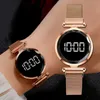 豪華なLED女性磁気ブレスレット時計ローズゴールドデジタルドレスウォッチクォーツ腕時計レディースクロックレロジオフェミニノ229y