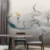 Papier Peint Mural Personnalisé Style Chinois 3D Ligne D'encre Abstraite Fumée Paysage Conception Artistique Elk Fond Peinture Murale